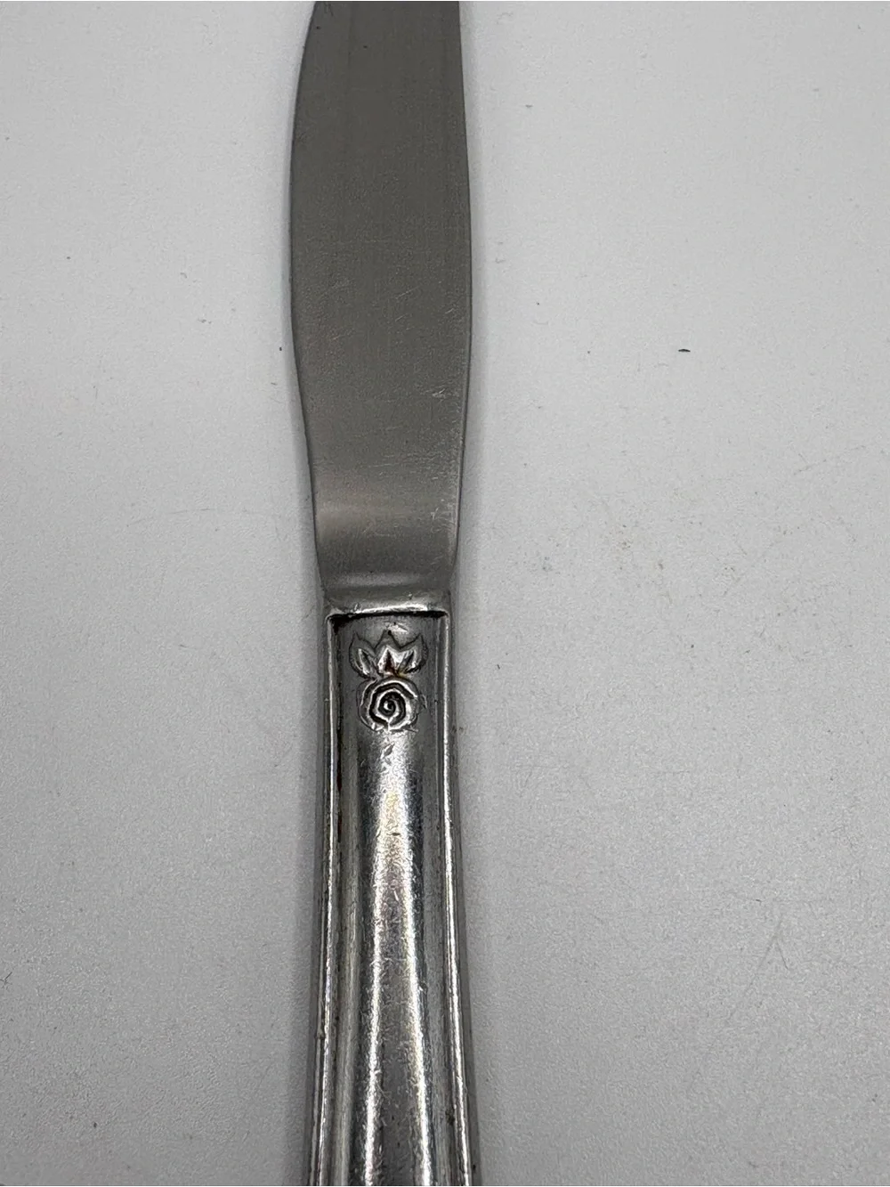 Vintage Japan Stainless Steel Dinner Knife Floral Rose Pattern
